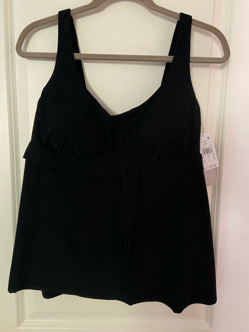 Black Women's Tankini Swim Top with Tie Waist